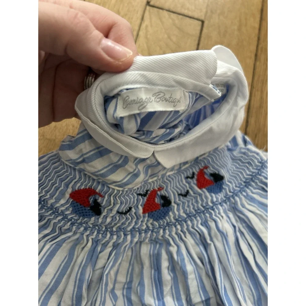 Carriage Boutique Summer Dress 3 Months Red White Blue Nautical Sailboat Striped